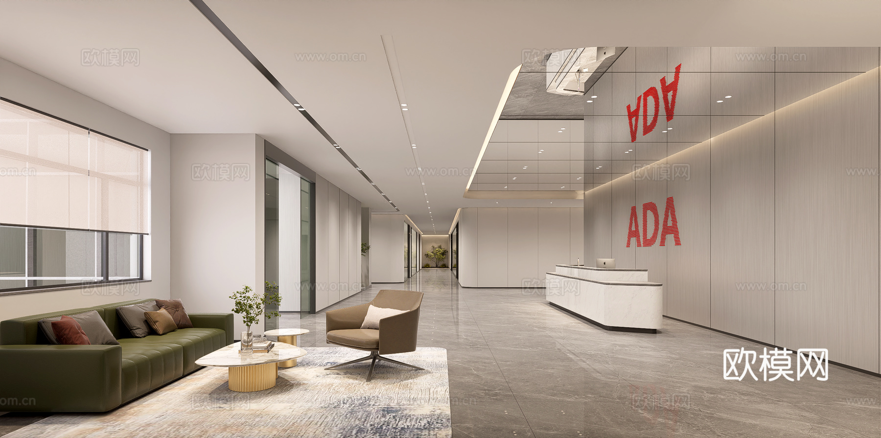 现代写字楼前台  大堂  接待区  枯山水su模型