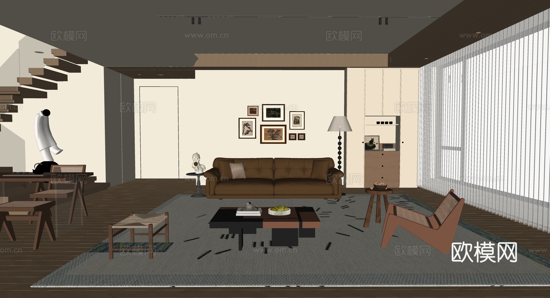 中古风客餐厅su模型