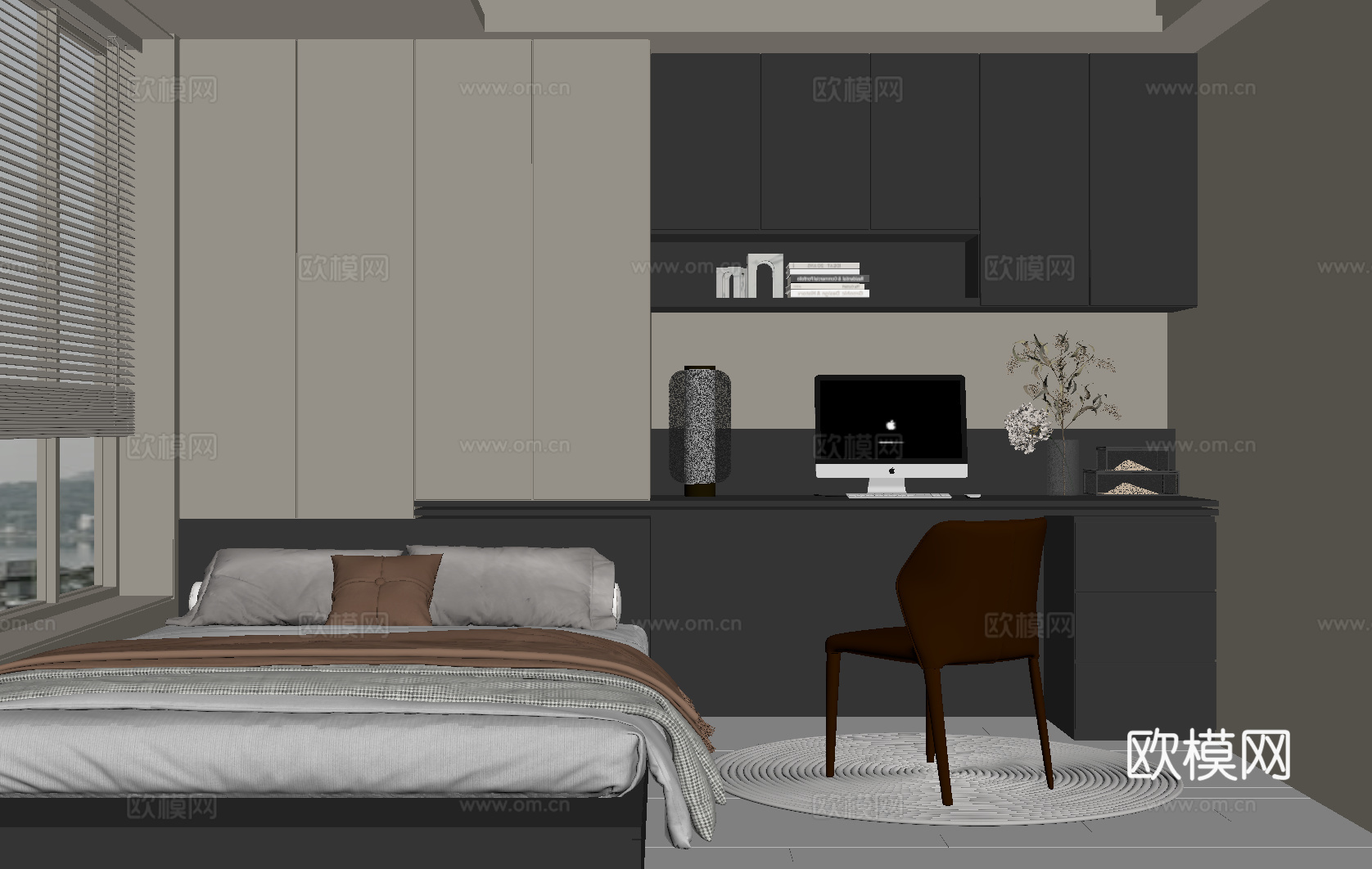 现代榻榻米卧室su模型