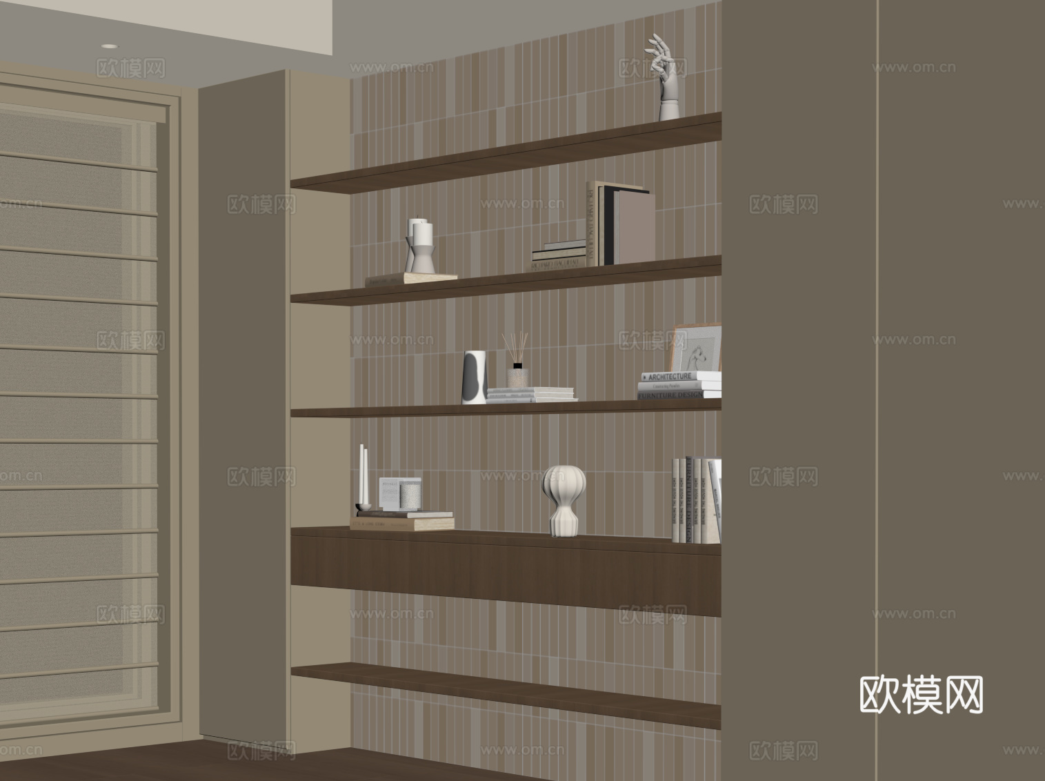 现代中古风书柜 置物柜su模型