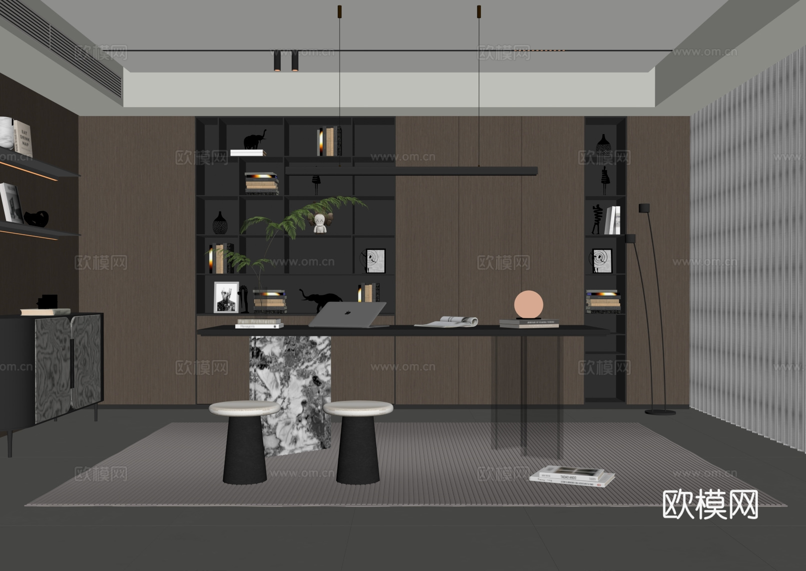 意式书房su模型