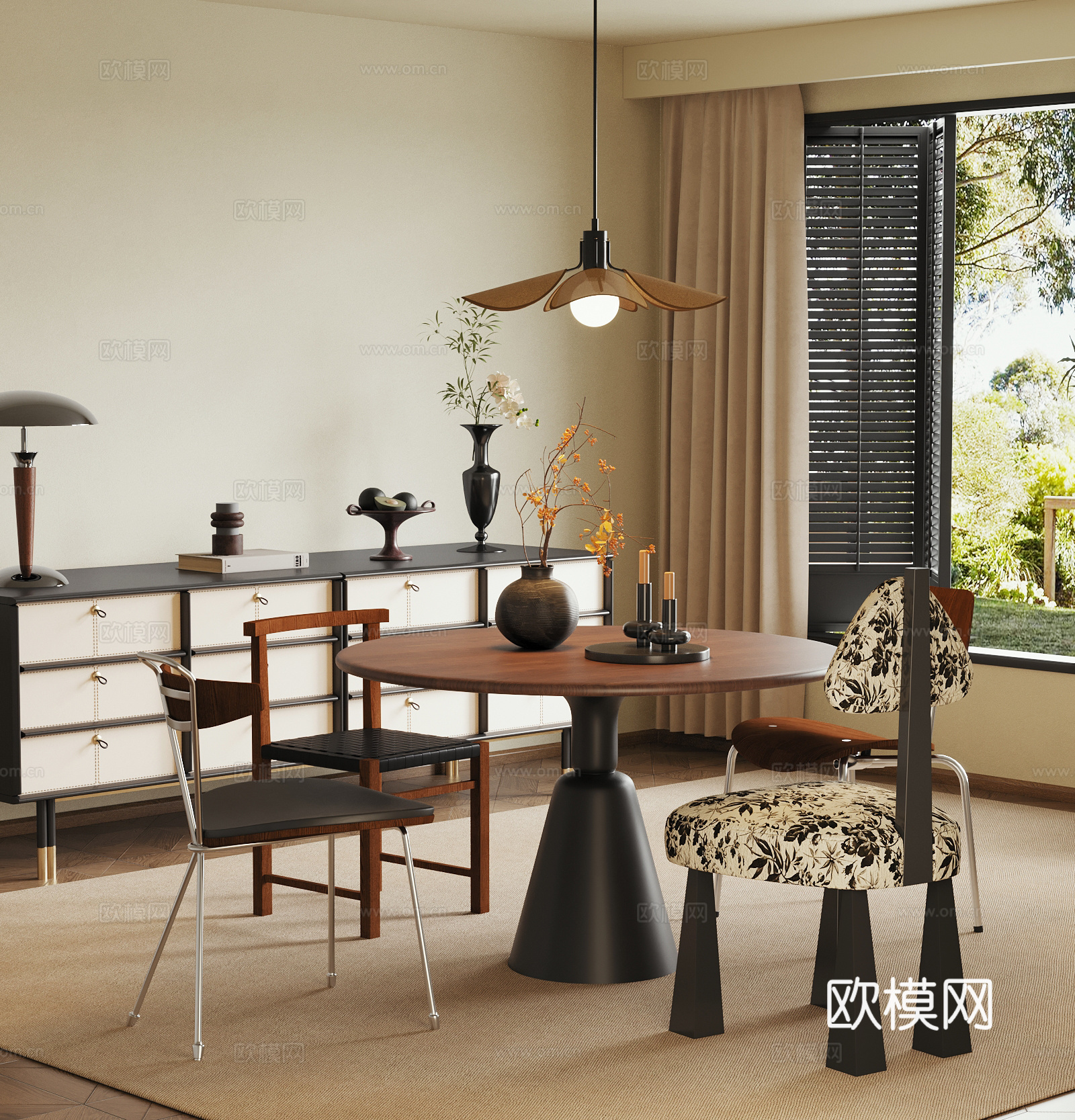 法式中古餐厅 餐桌椅 休闲桌椅 餐边柜su模型