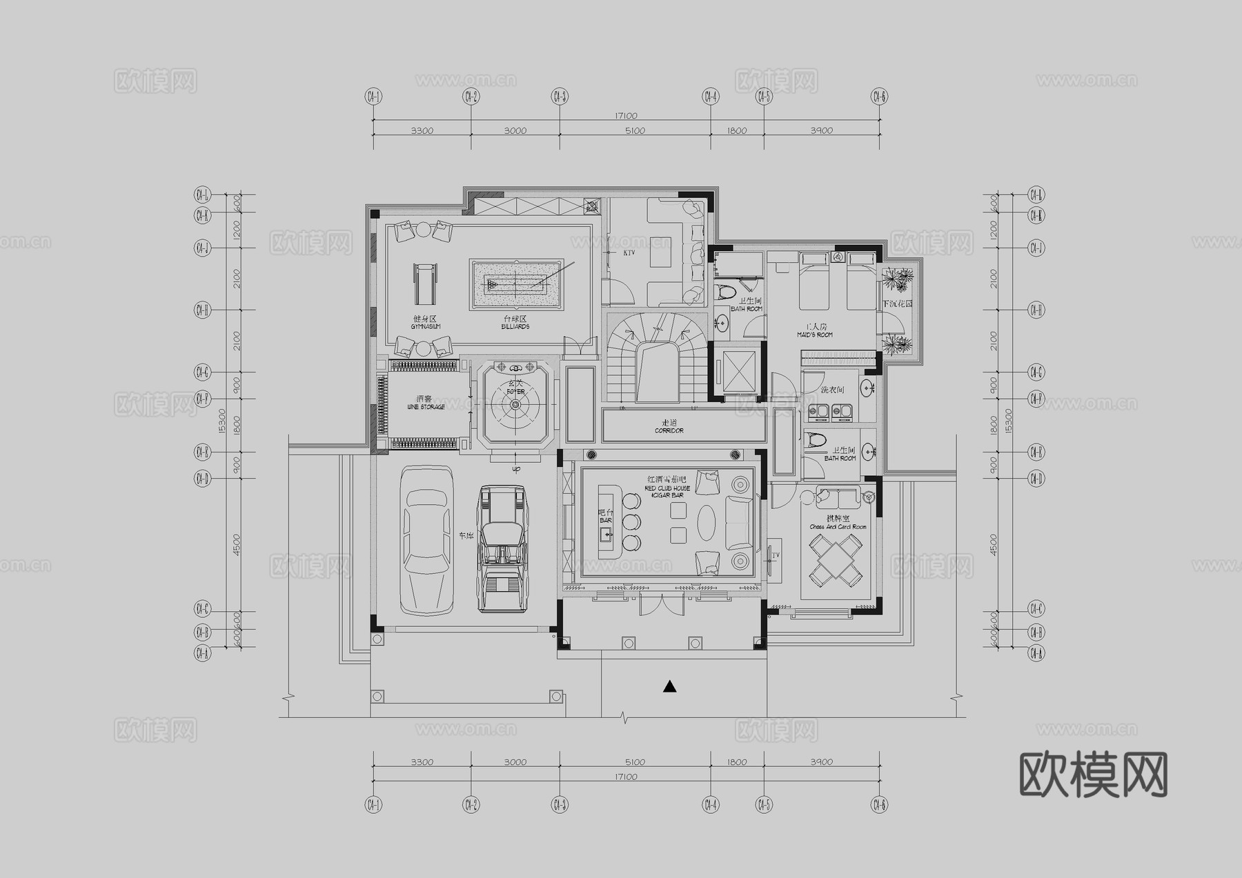 别墅豪宅大空间平面设计方案cad施工图