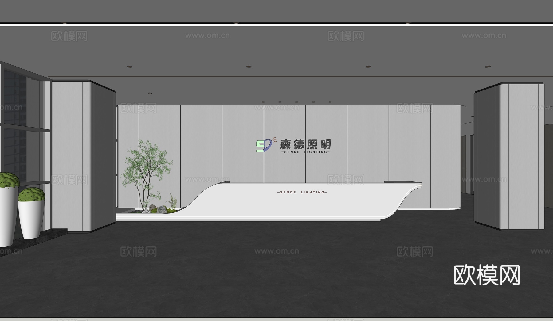 现代写字楼前台  大堂  接待区  枯山水su模型