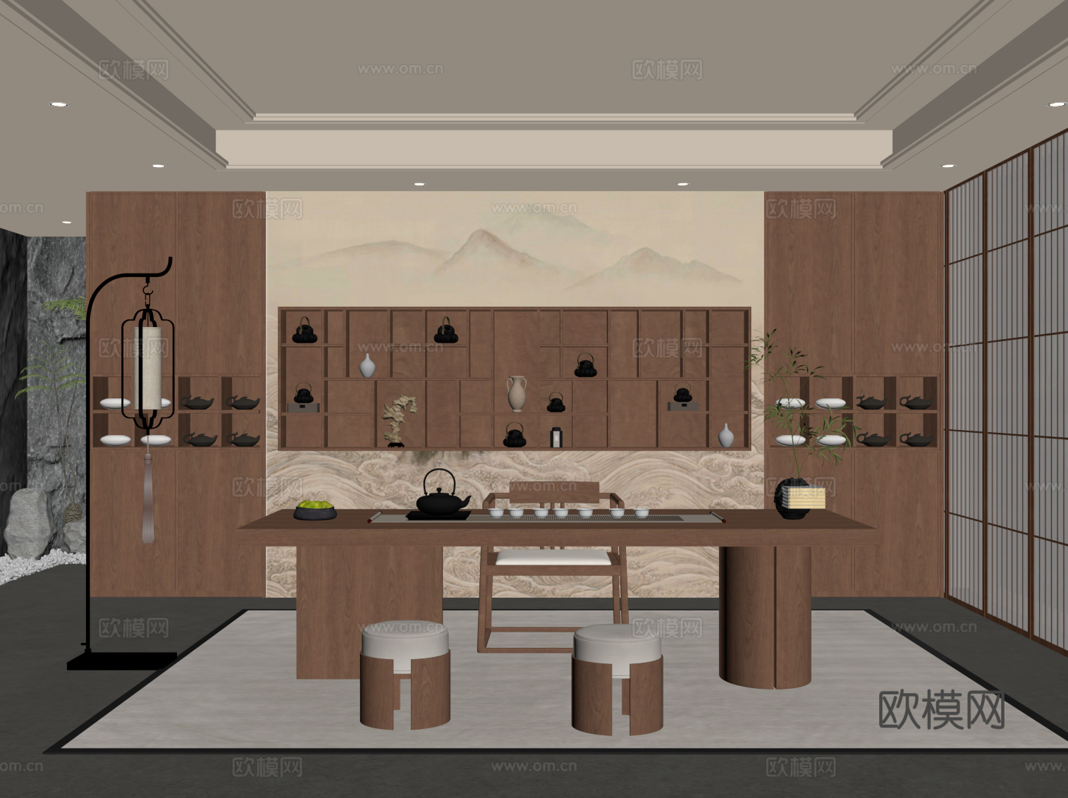 新中式茶室su模型