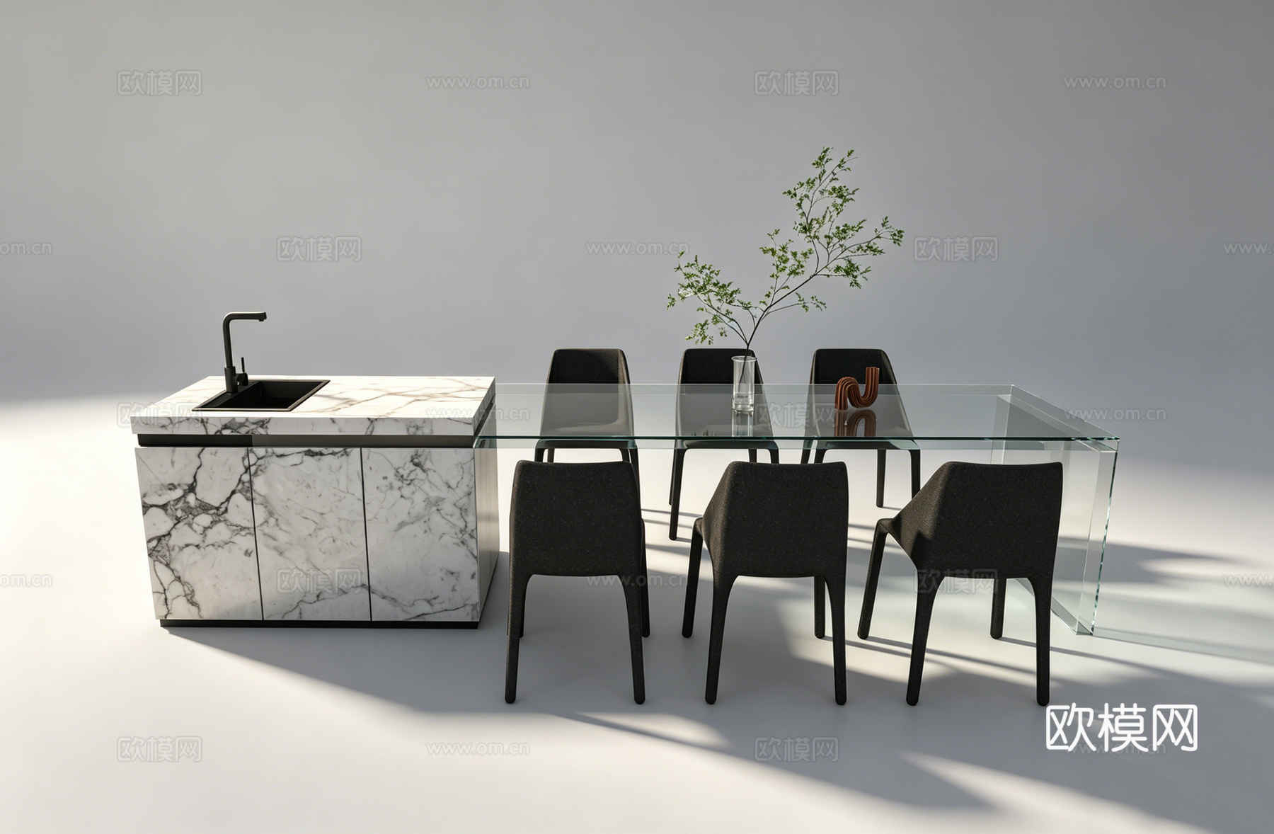 现代岛台餐桌su模型