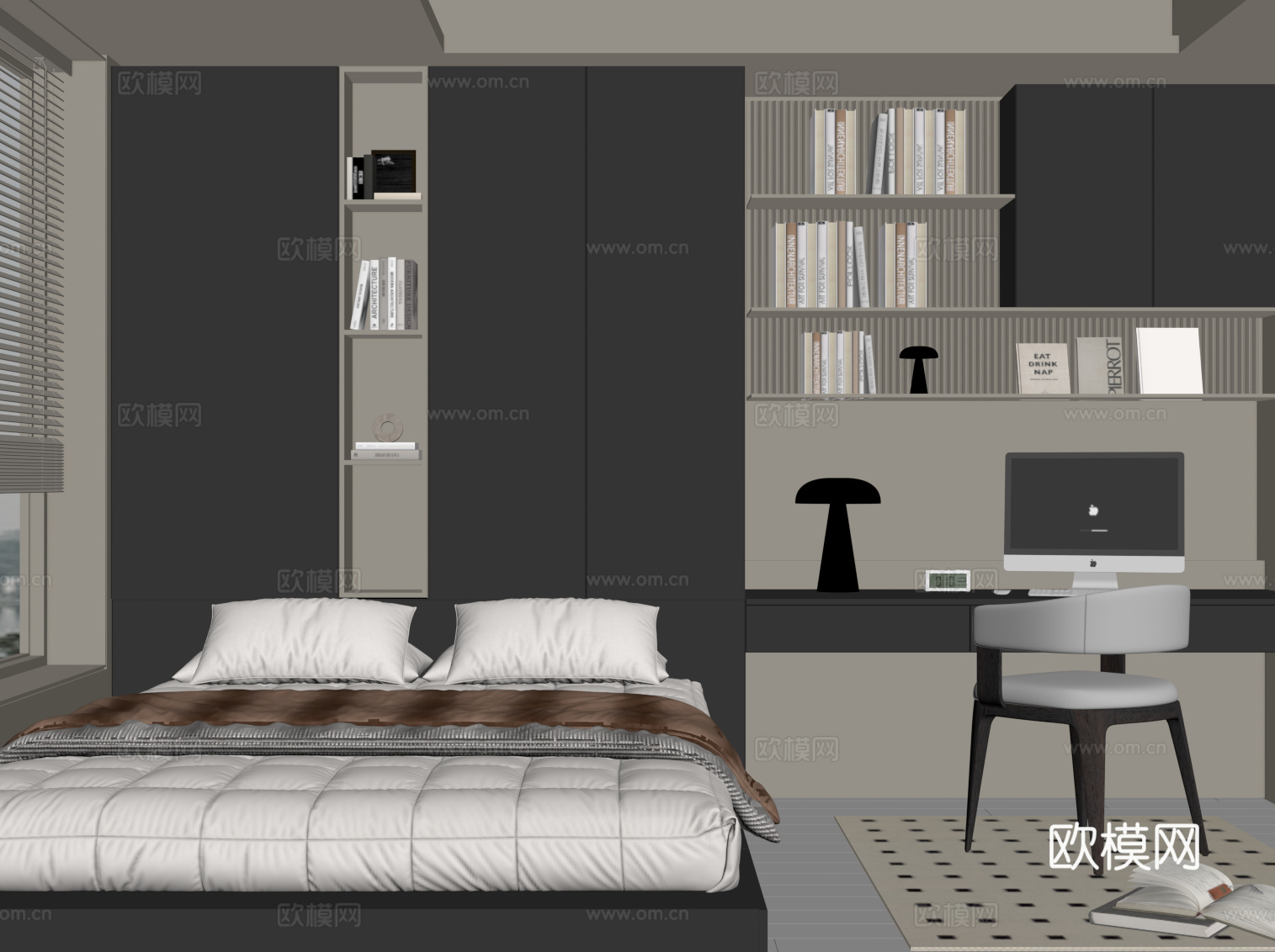 现代榻榻米卧室su模型