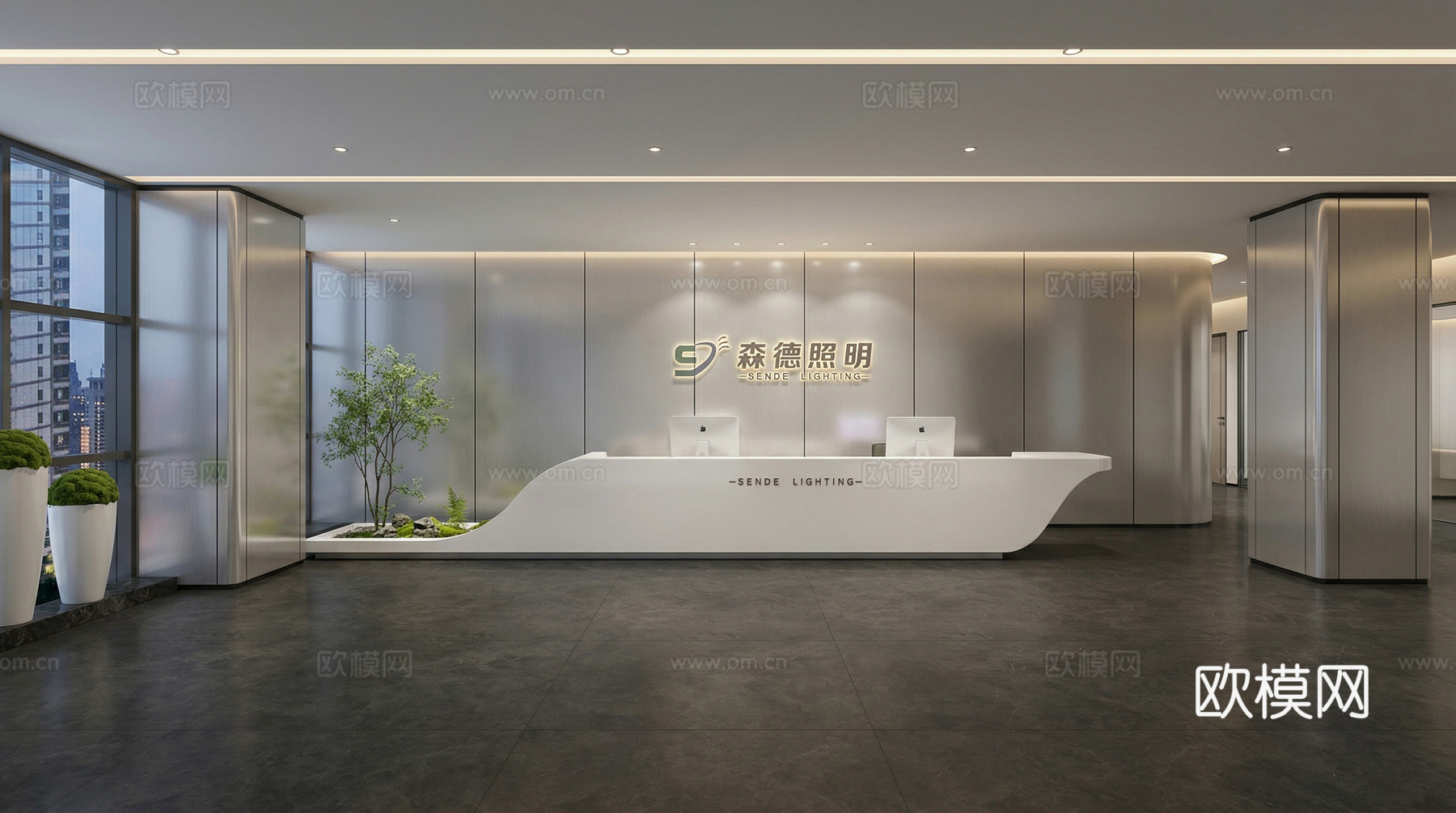 现代写字楼前台  大堂  接待区  枯山水su模型