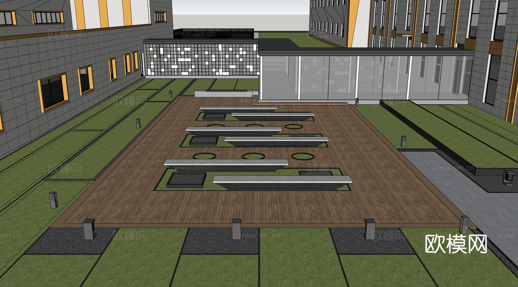 现代办公景观 商业办公景观 办公楼su模型