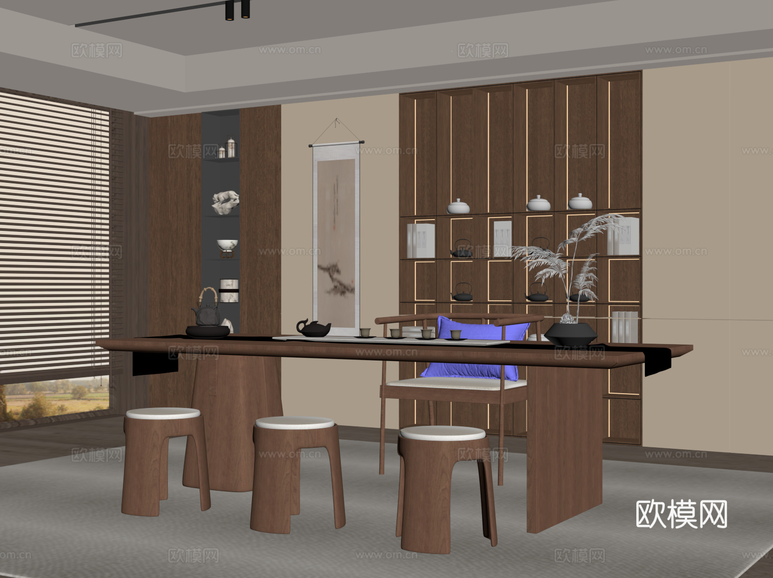 新中式茶室su模型