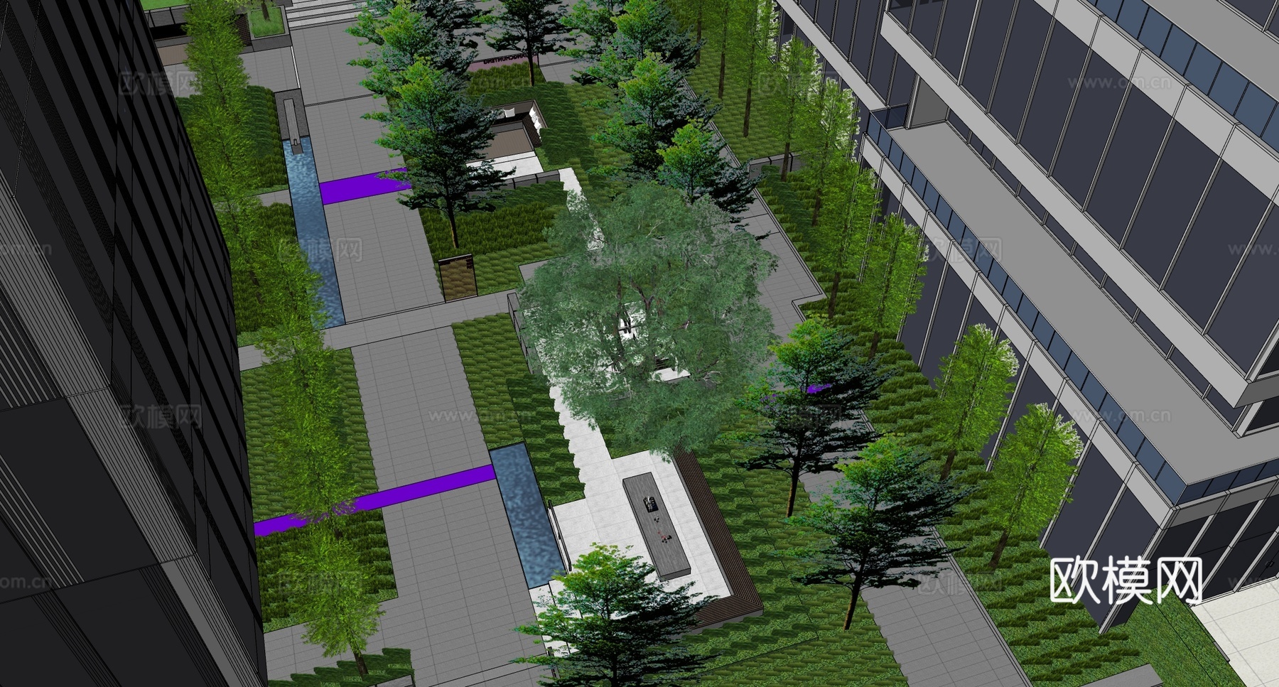 现代办公景观 办公商业景观 办公楼景观su模型