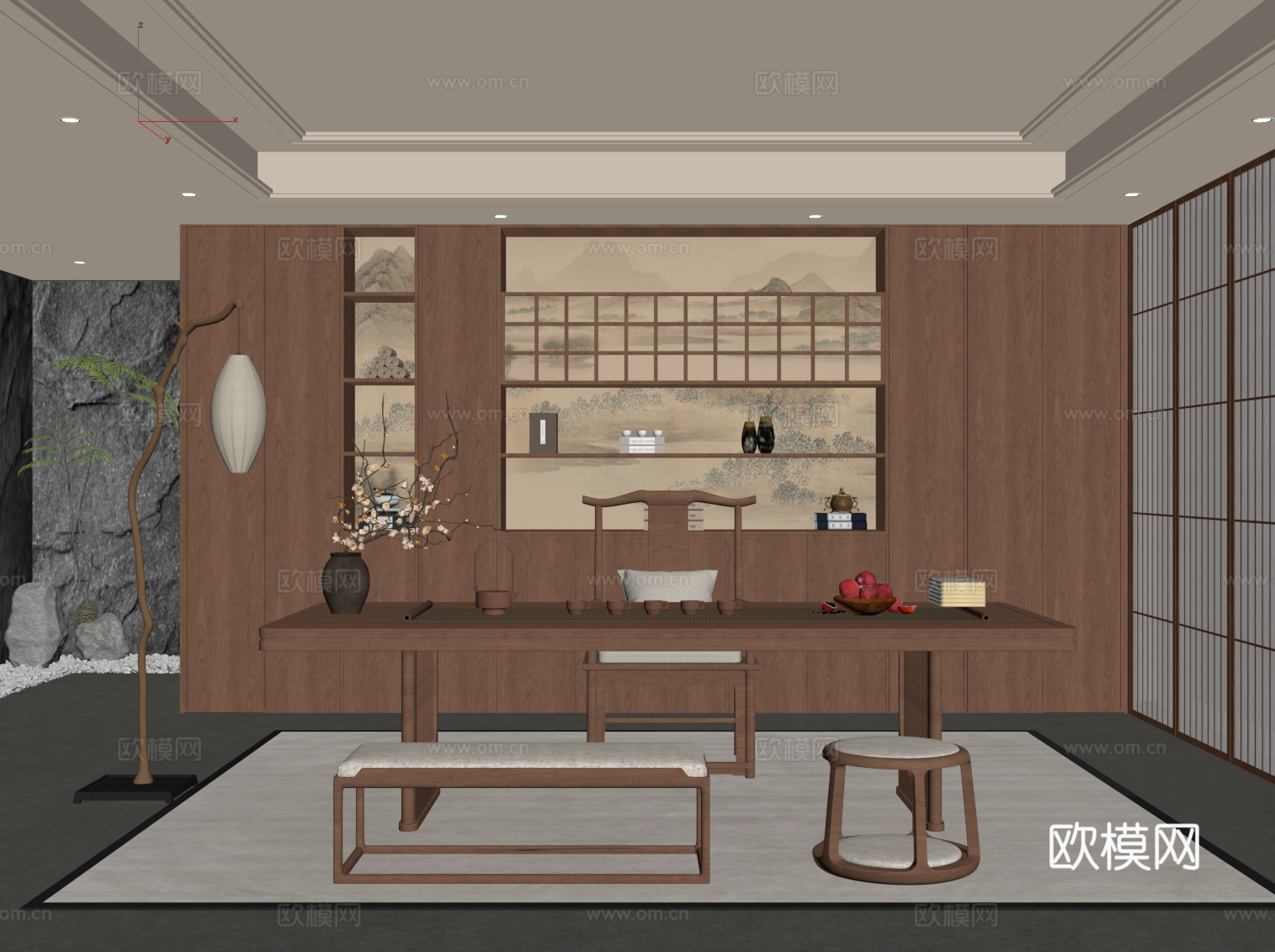 新中式书房su模型