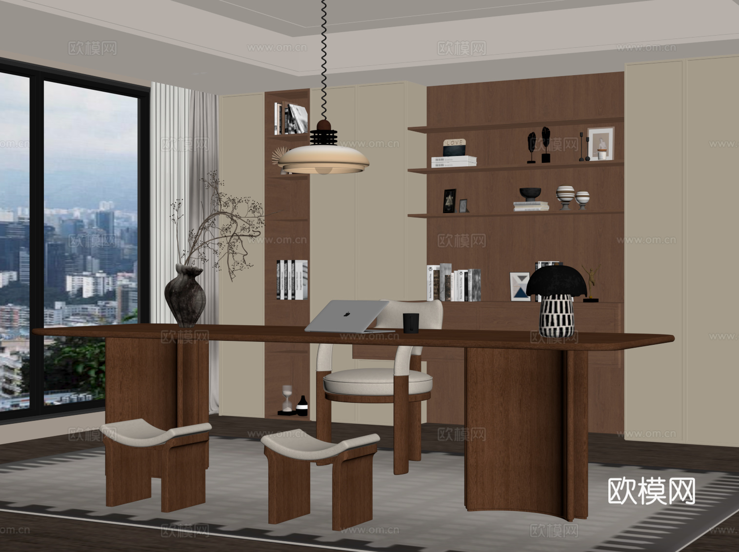 中古书房 书桌椅 书柜su模型