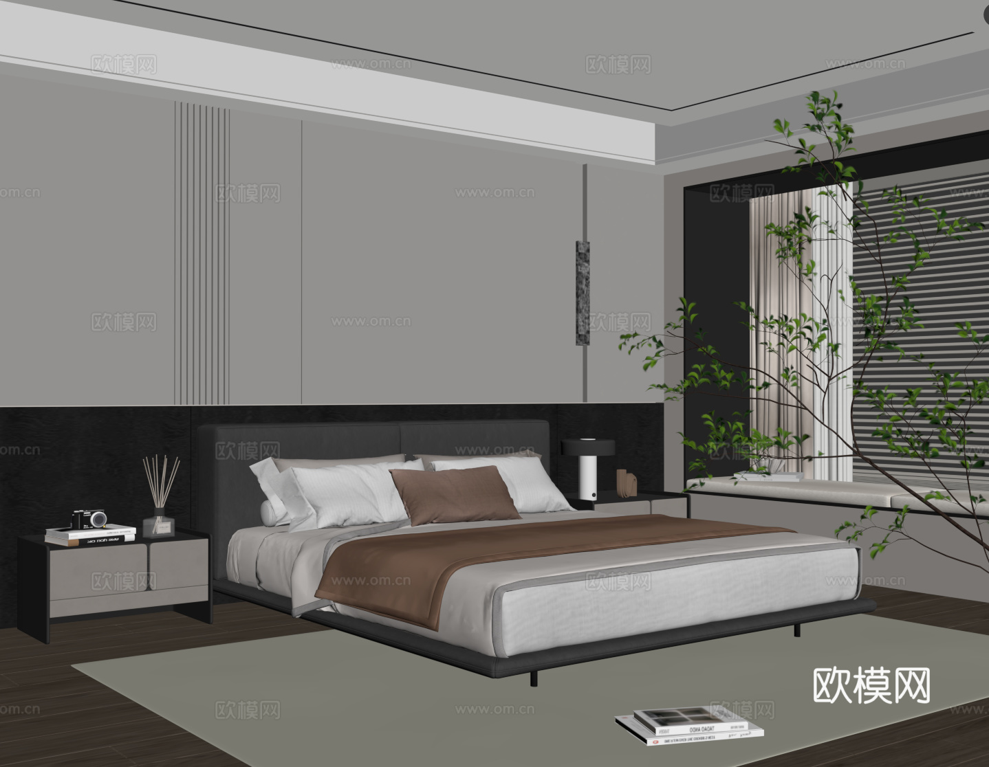 现代意式卧室su模型