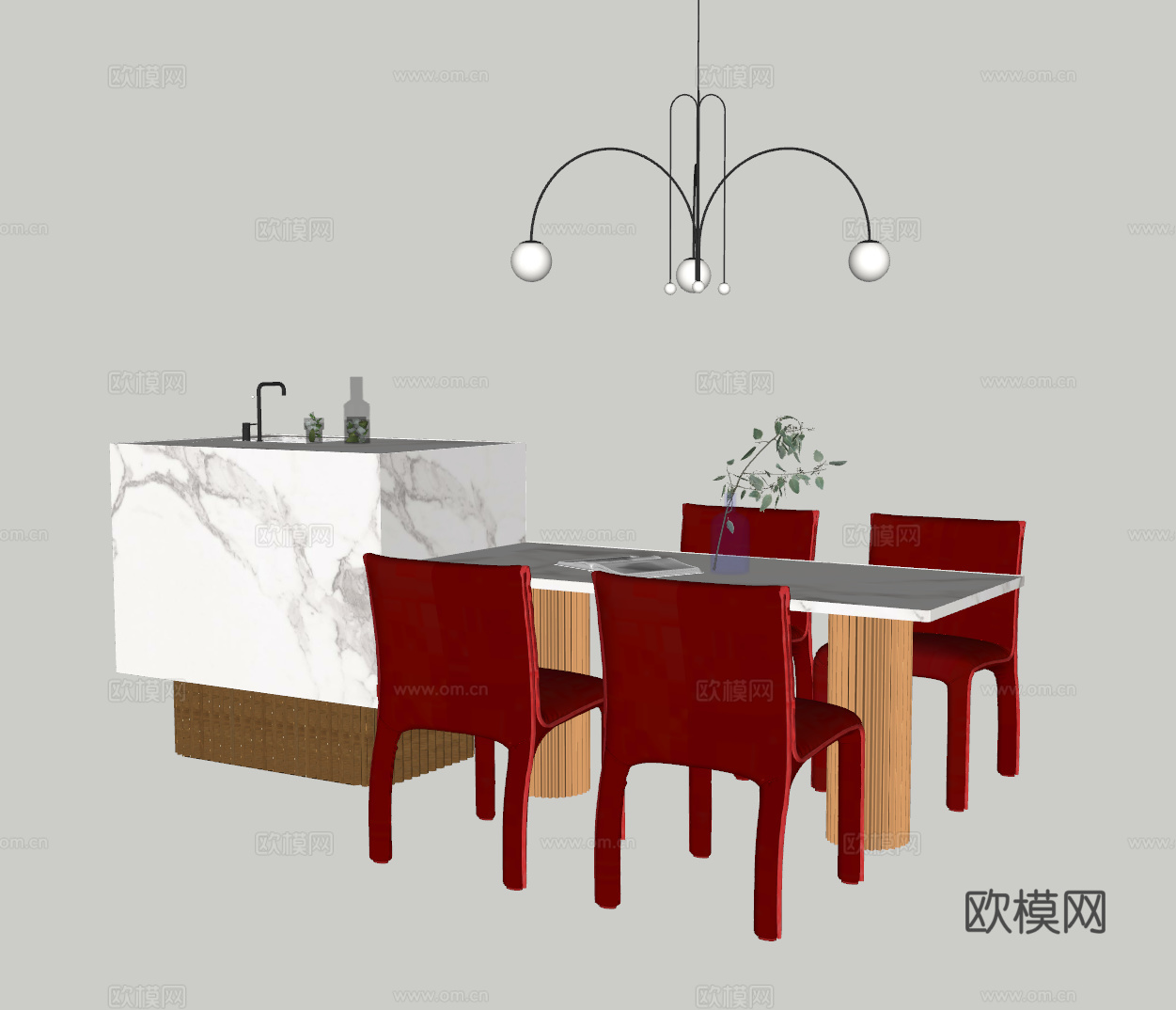 现代岛台餐桌su模型