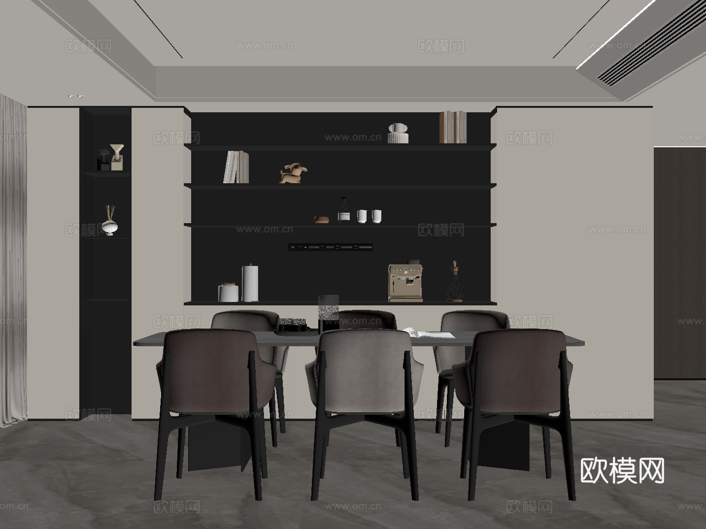 现代餐厅 餐桌椅 餐边柜su模型