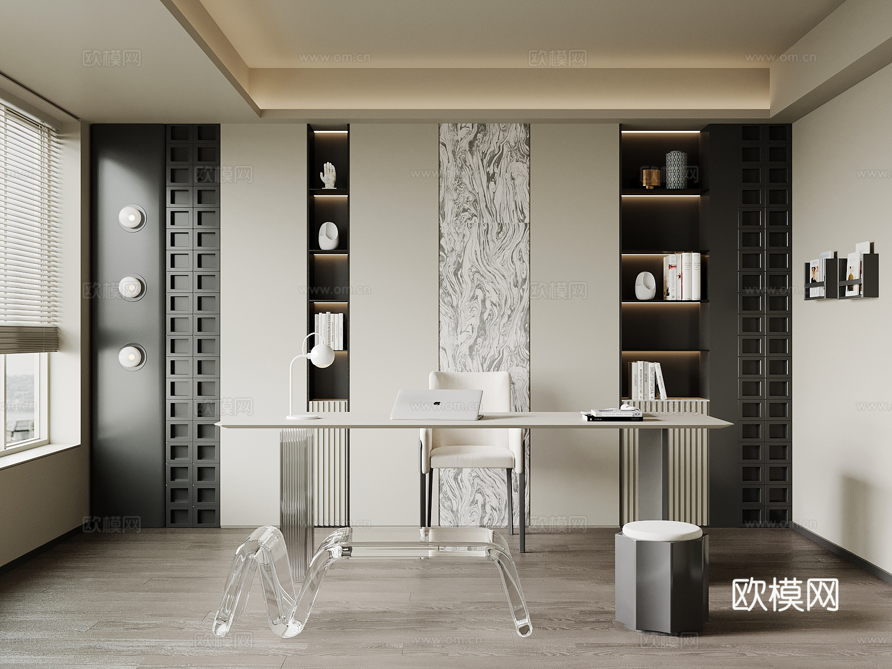 现代书房 书桌椅 书柜su模型