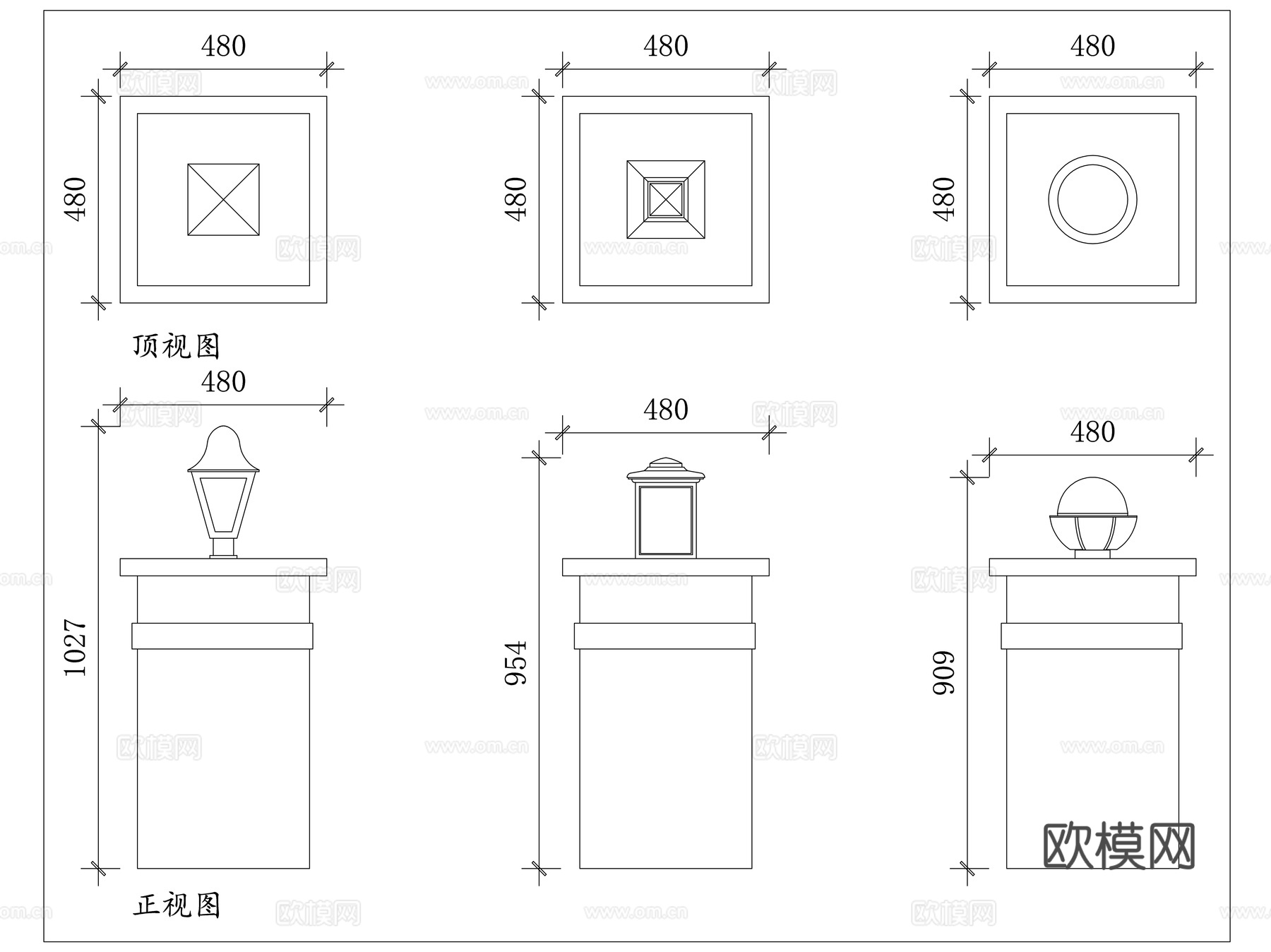 立柱灯 庭院柱灯 门柱灯 景观柱灯 围墙柱灯cad施工图