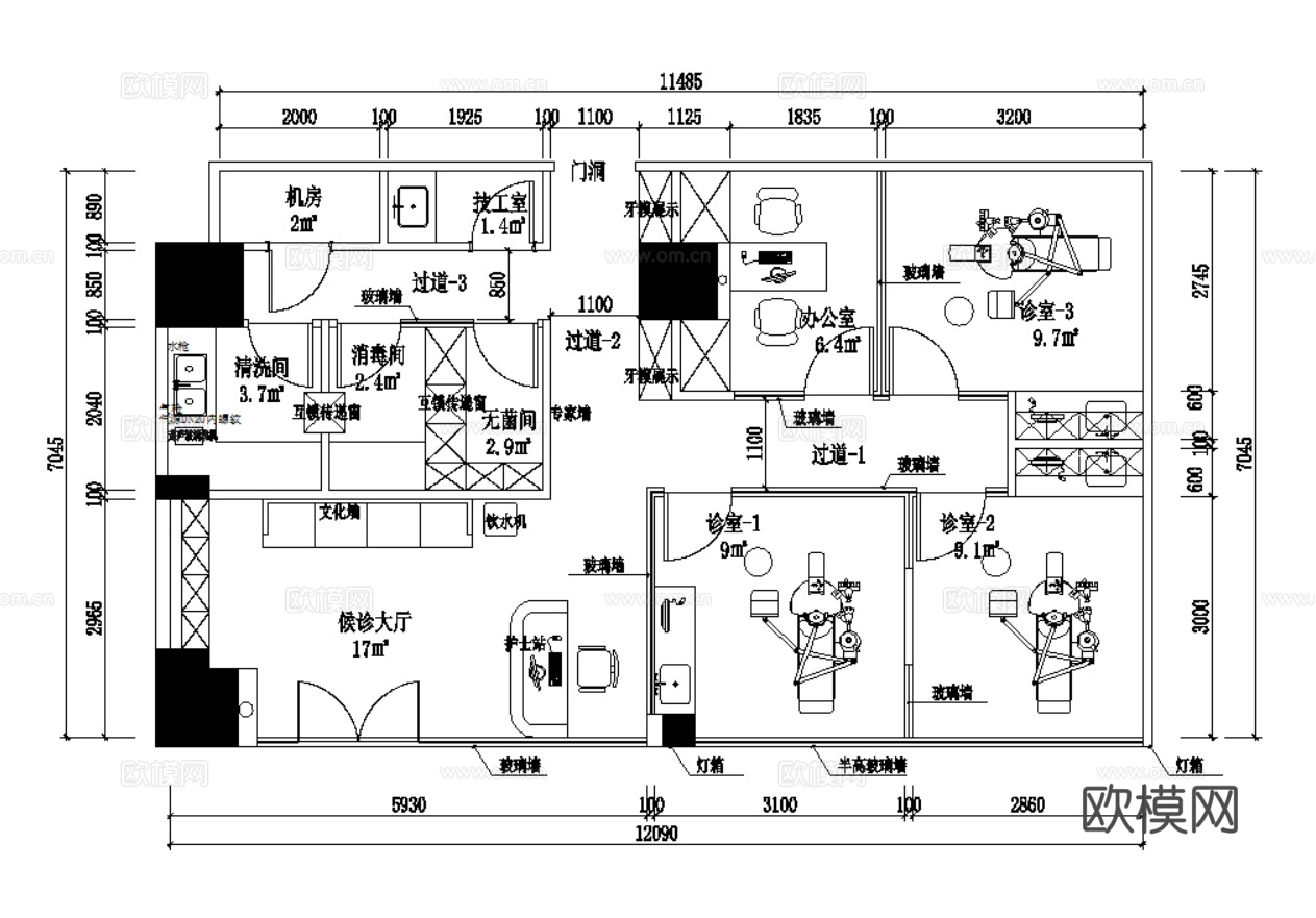 口腔诊所 牙科专科医院 口腔护理中心 牙科诊所 牙科医院cad施工图