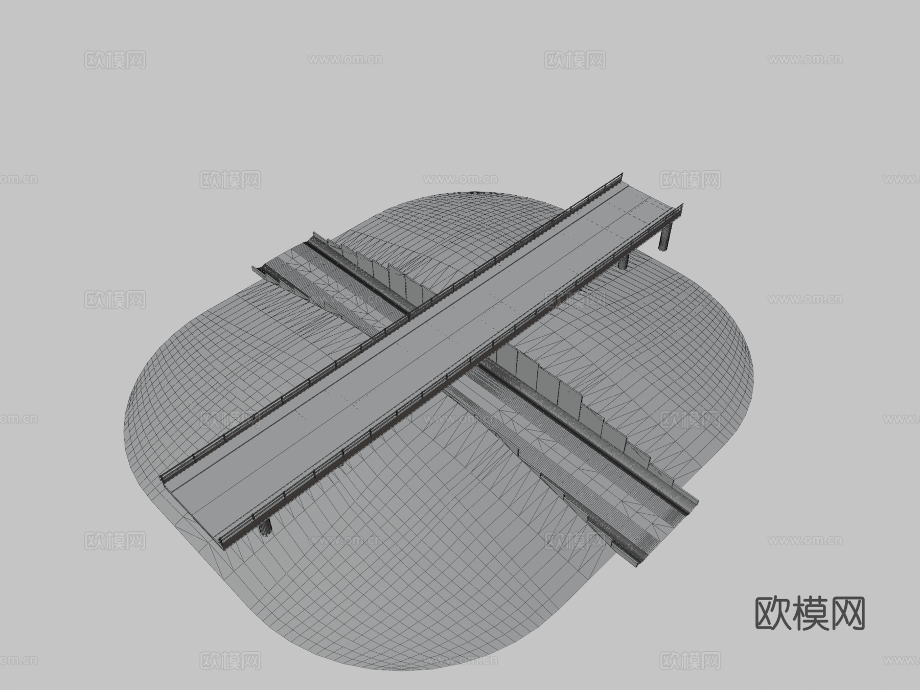 美国公路立交桥下穿桥su模型