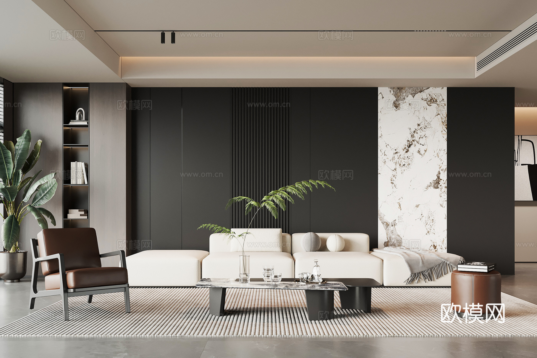 现代意式客厅 沙发茶几组合su模型