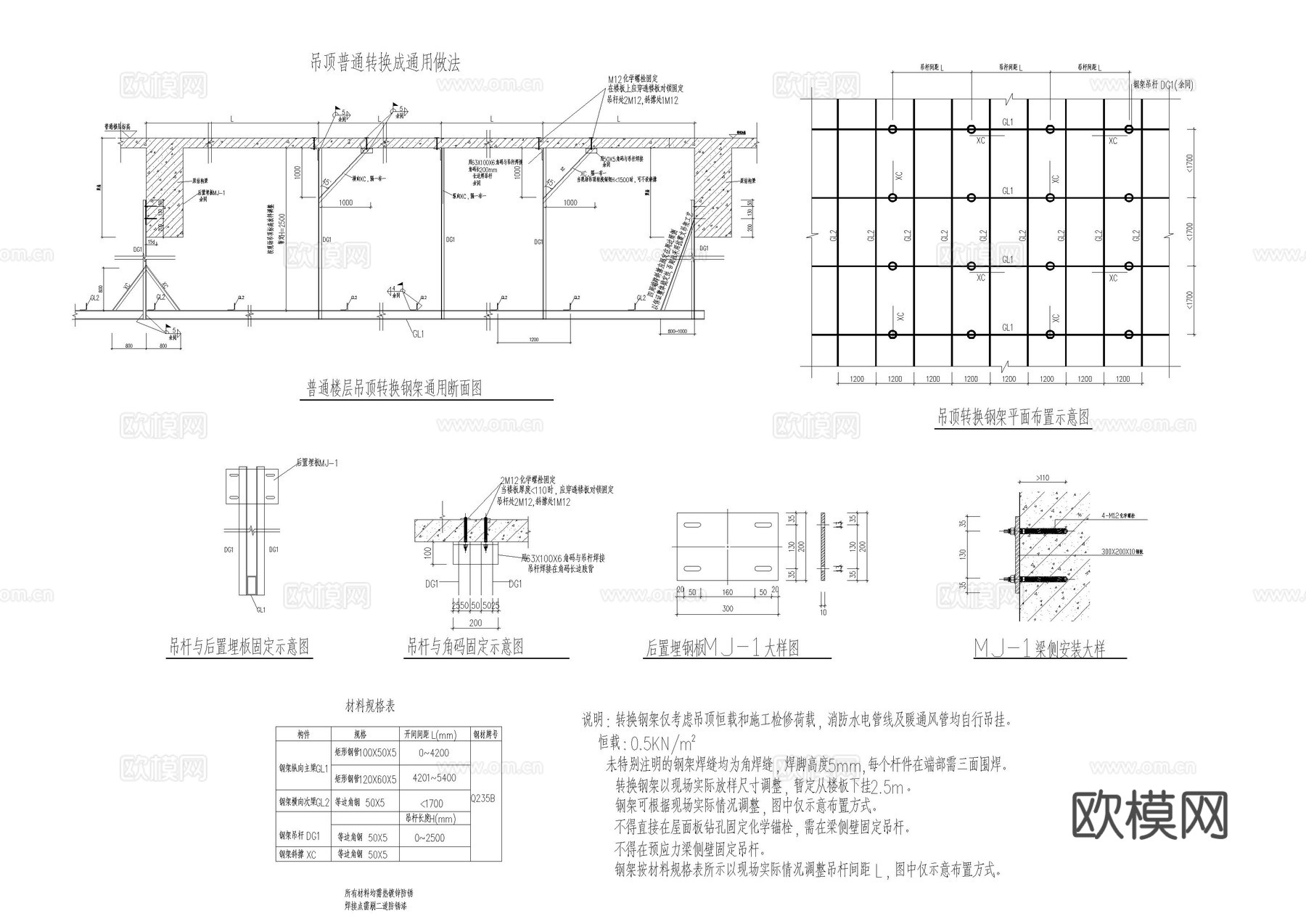 最新转换层吊顶节点cad施工图