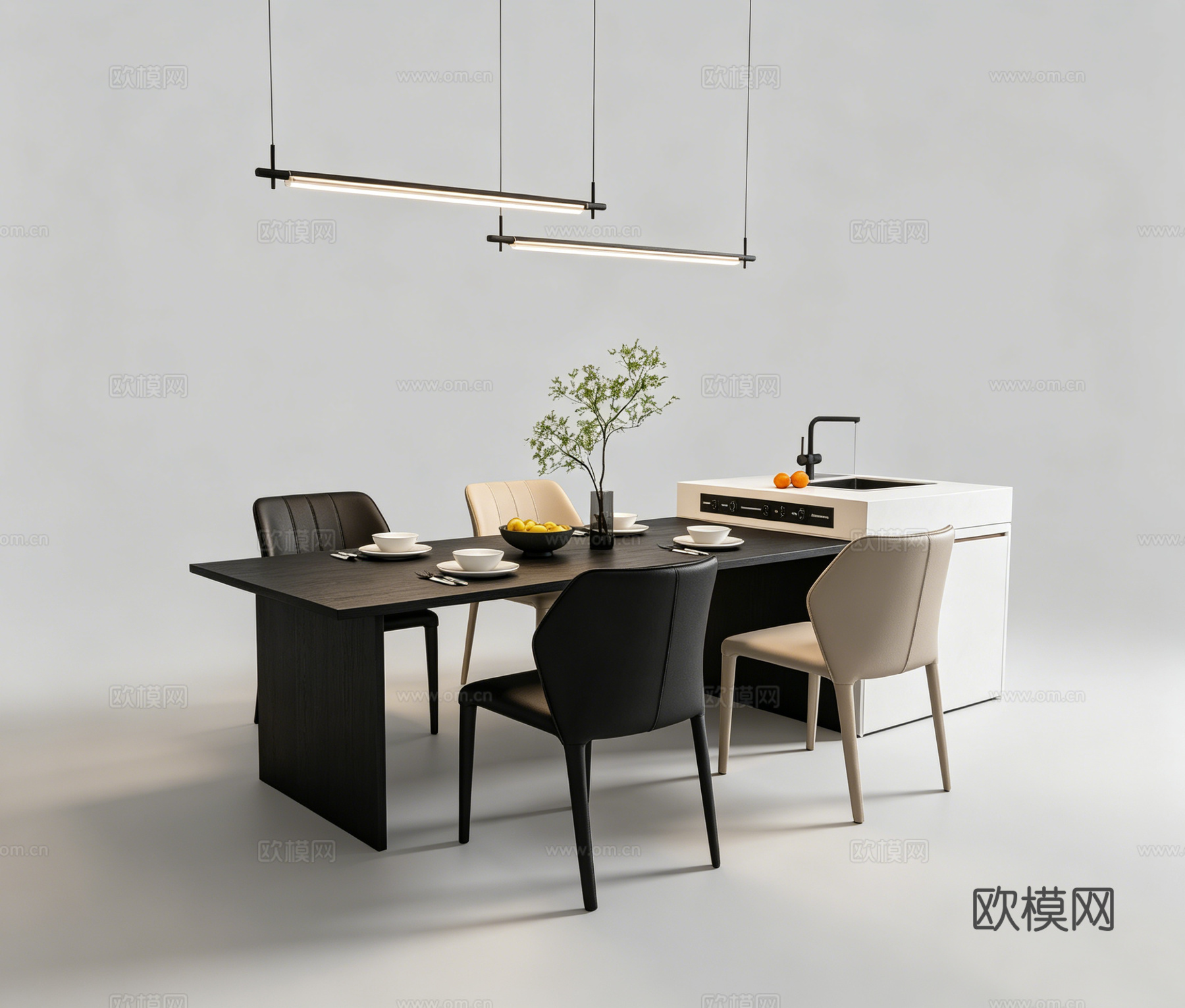 现代岛台餐桌su模型