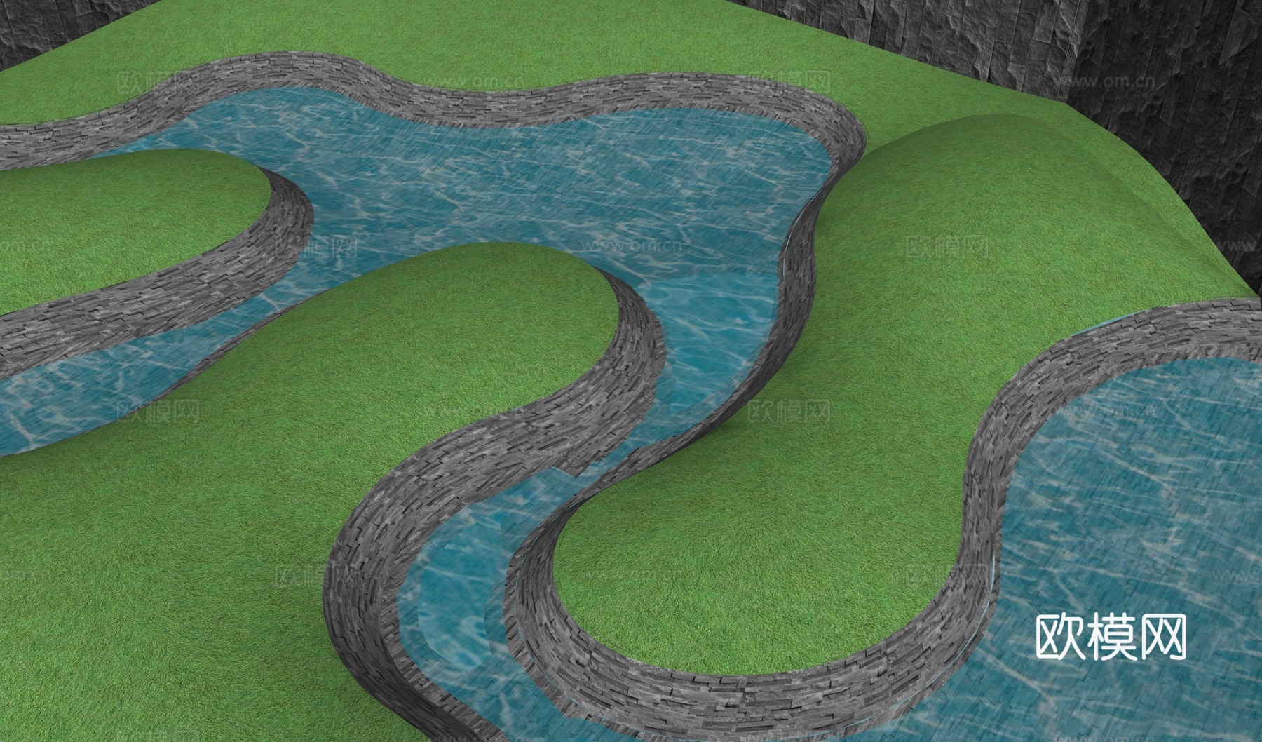 中式微地形 庭院微地形水景su模型