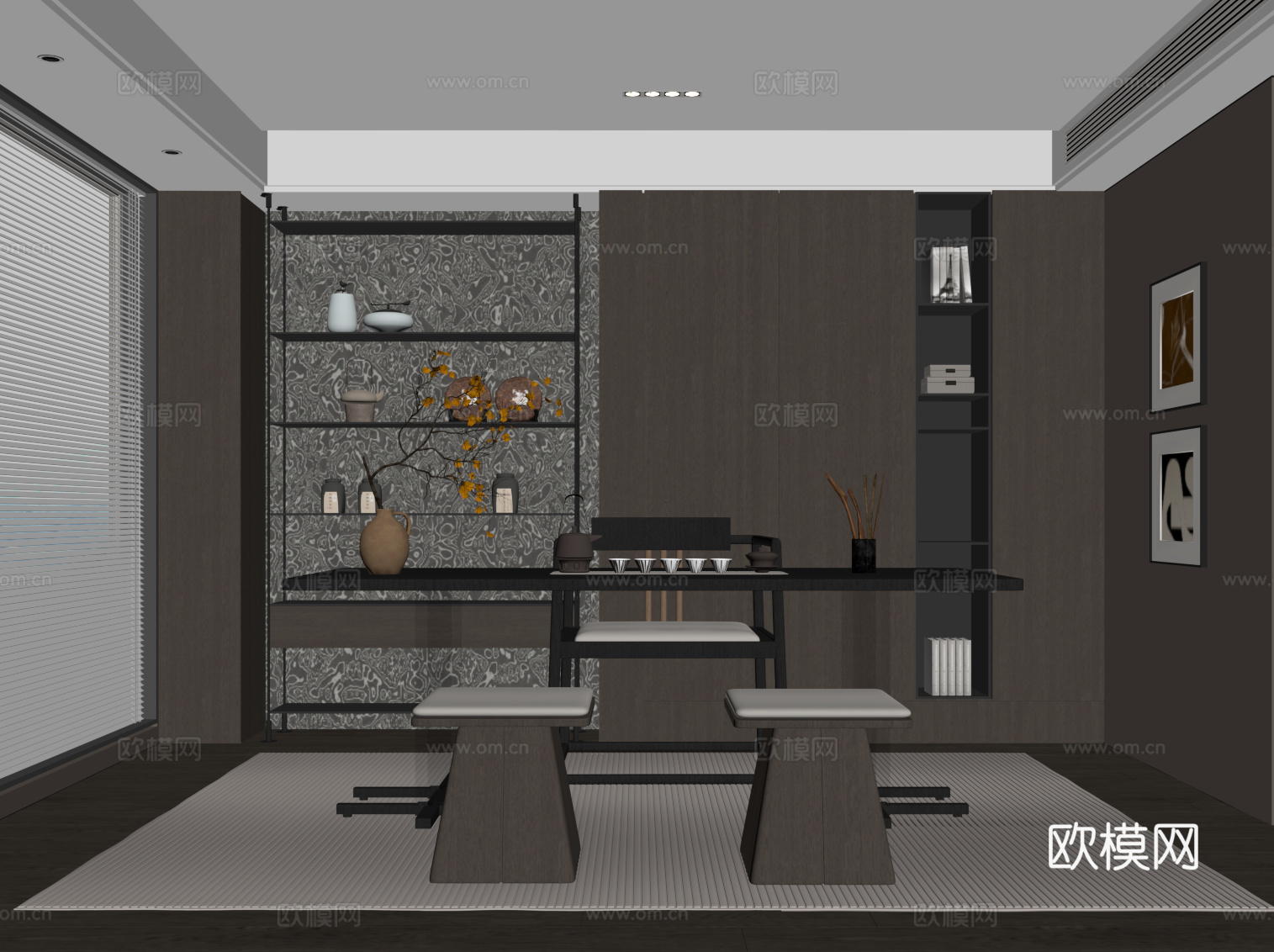 现代意式茶室 茶柜 茶桌椅su模型