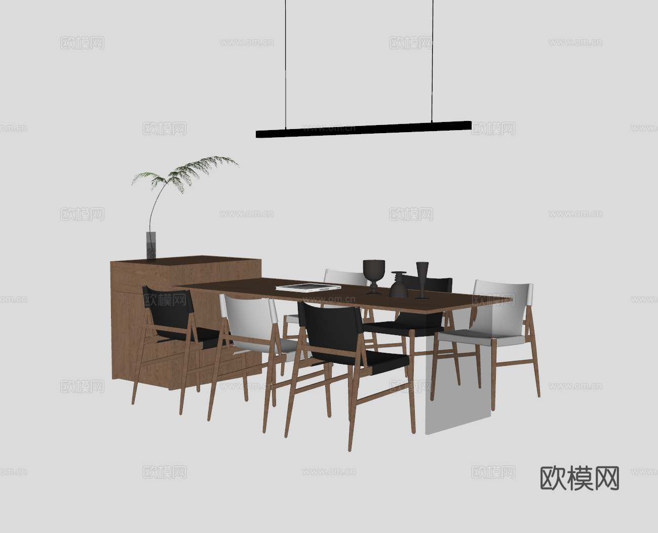 侘寂岛台餐桌su模型