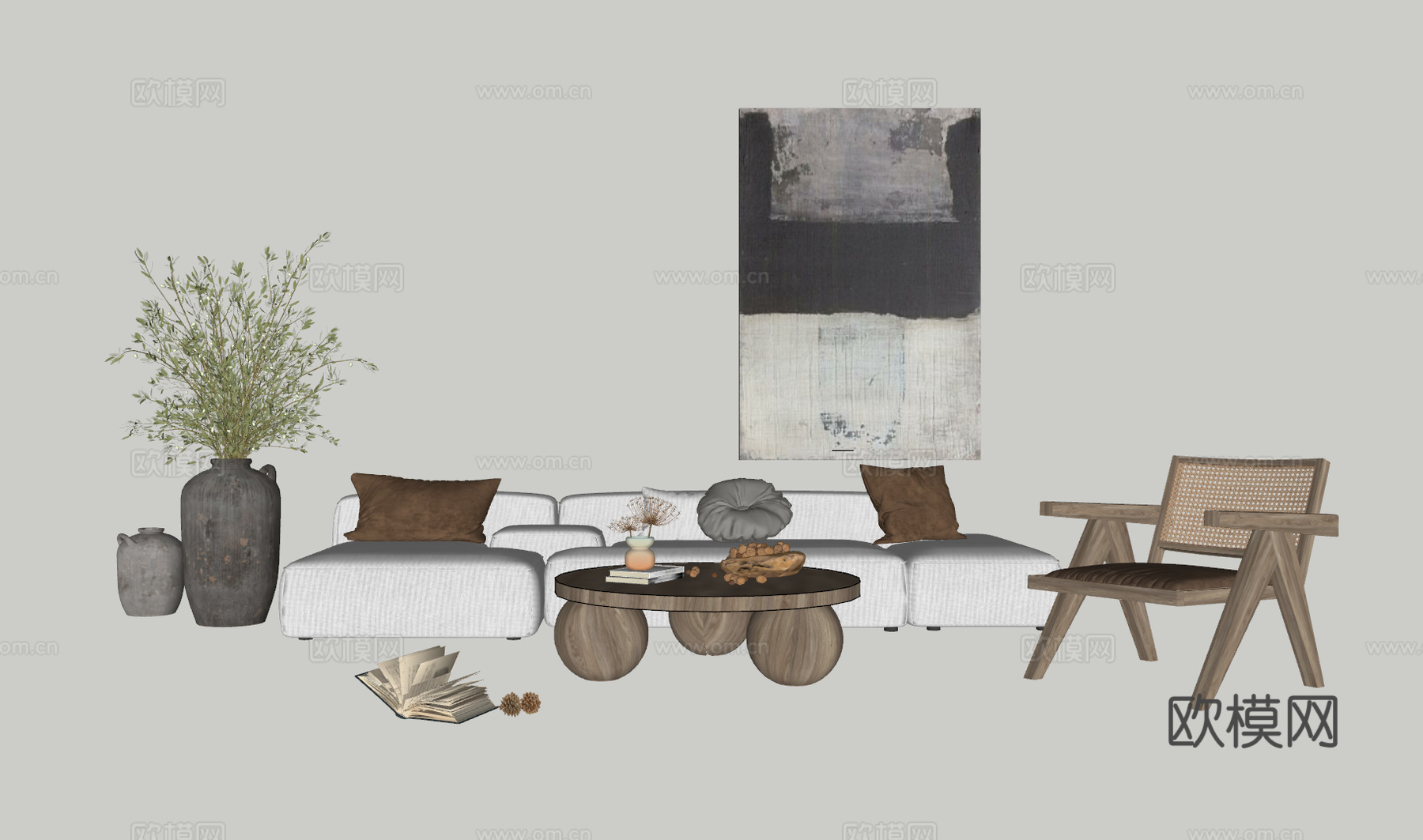 侘寂客厅沙发组合su模型