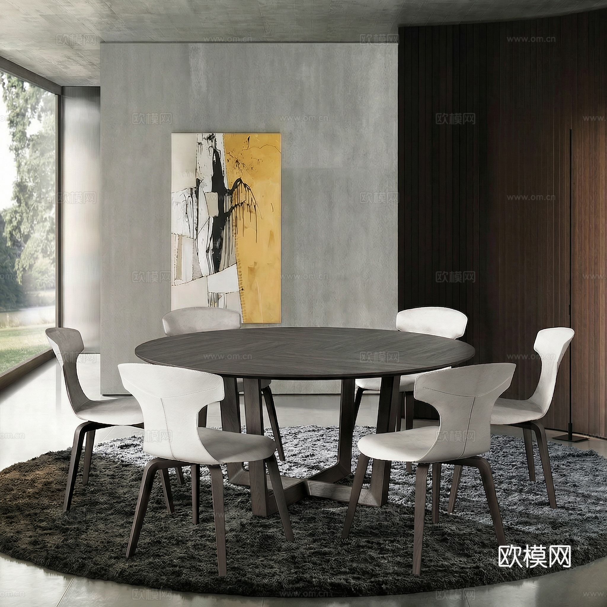 现代圆形餐桌椅组合su模型