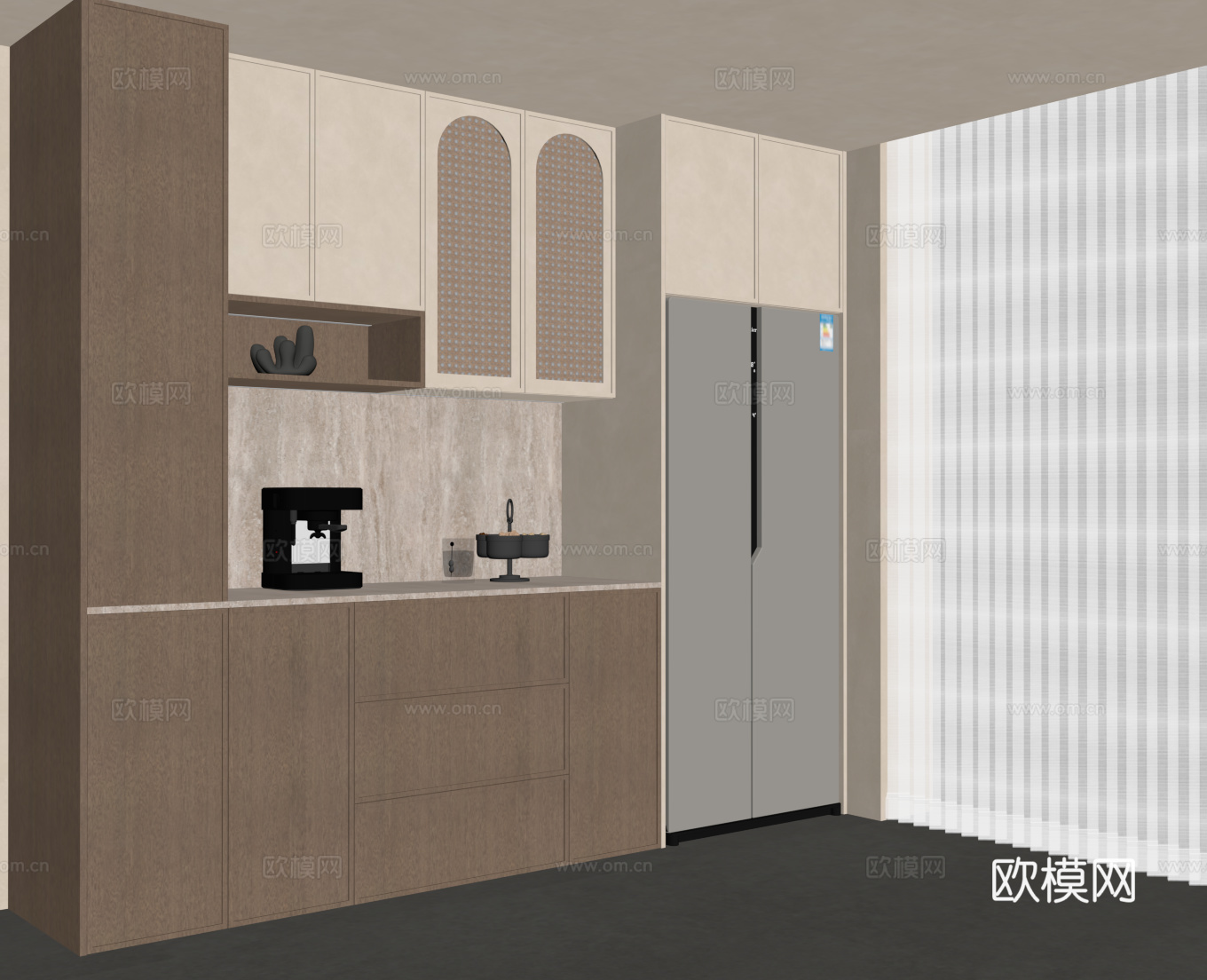 中古风酒柜 侘寂风酒柜 餐边柜 冰箱酒柜su模型