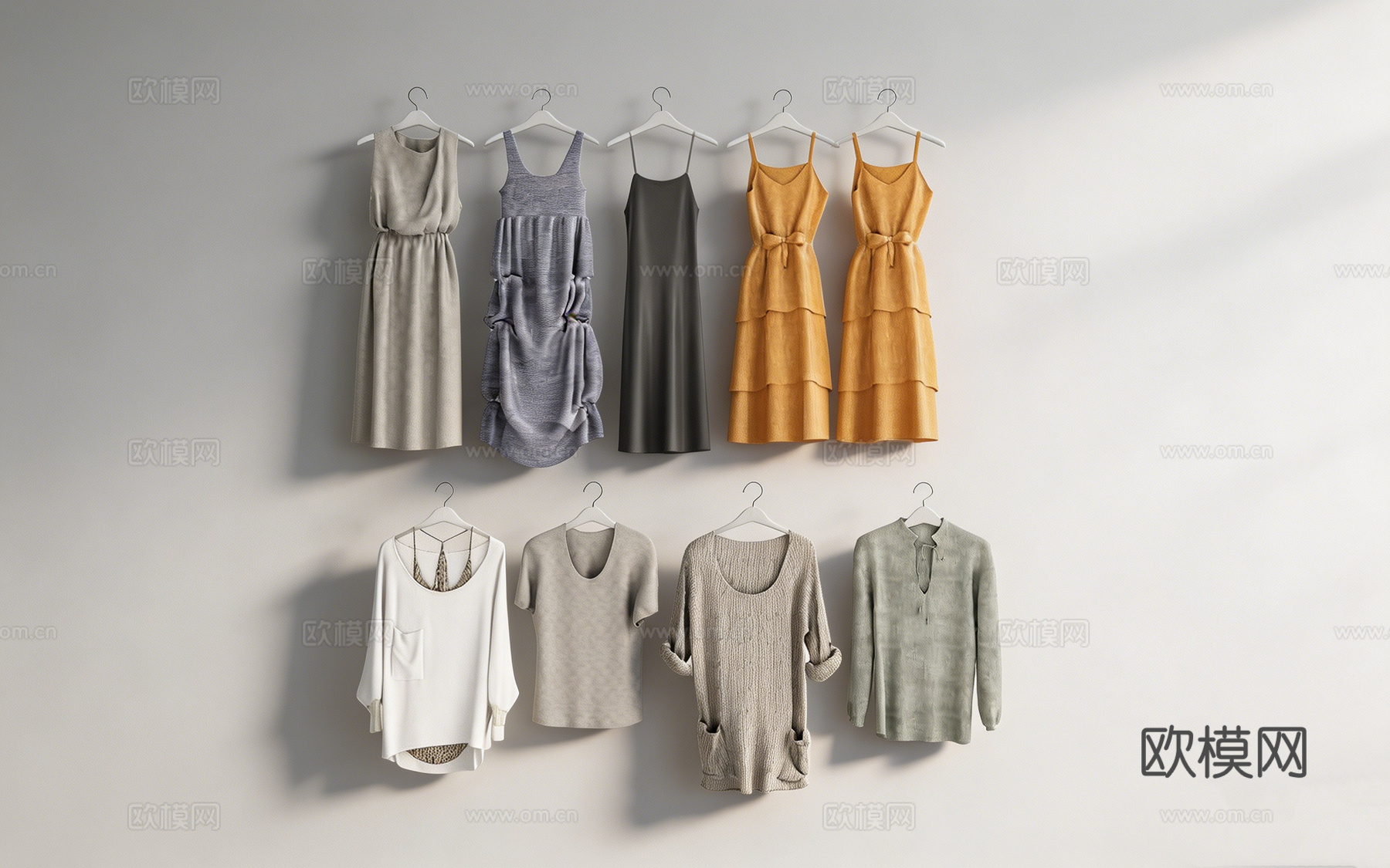 多款式日常简约服装  连衣裙上衣 女装 服装店陈列su模型