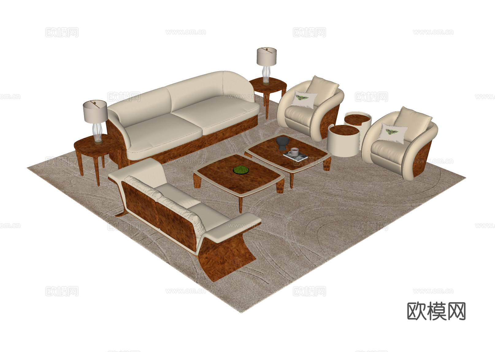 轻奢宾利沙发茶几组合 宾利客厅 轻奢家具 意式单人沙发 宾利su模型