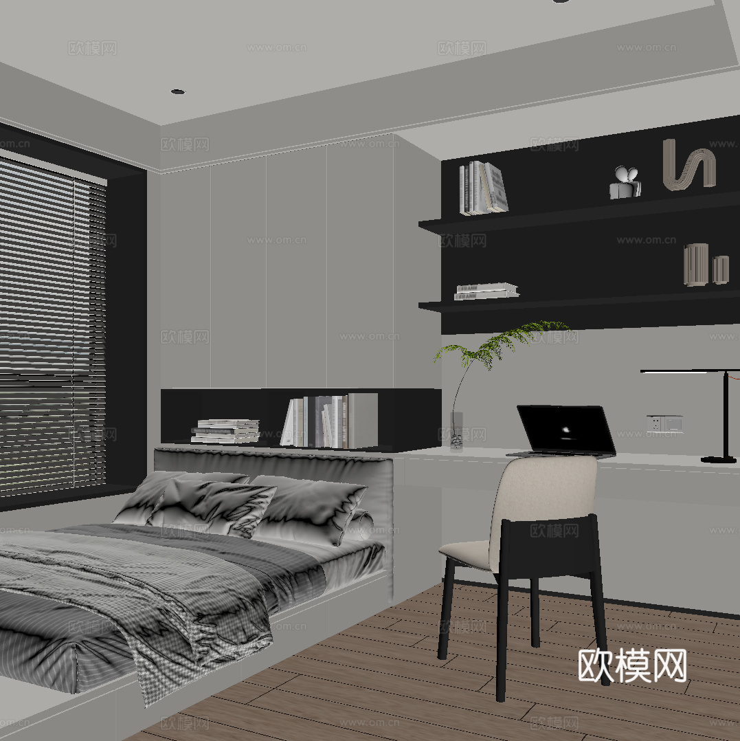 现代榻榻米卧室su模型