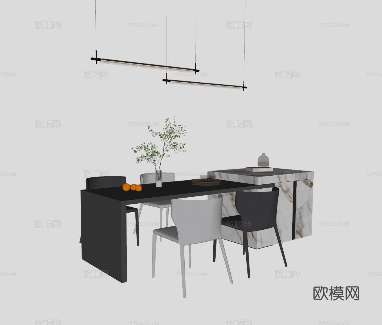 现代岛台餐桌su模型
