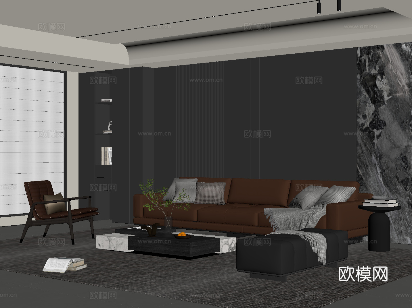 现代意式客厅 沙发茶几组合su模型