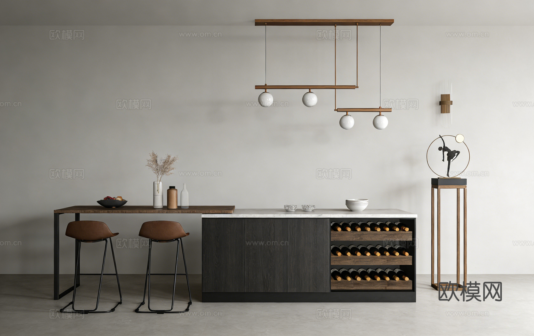 现代岛台餐桌su模型