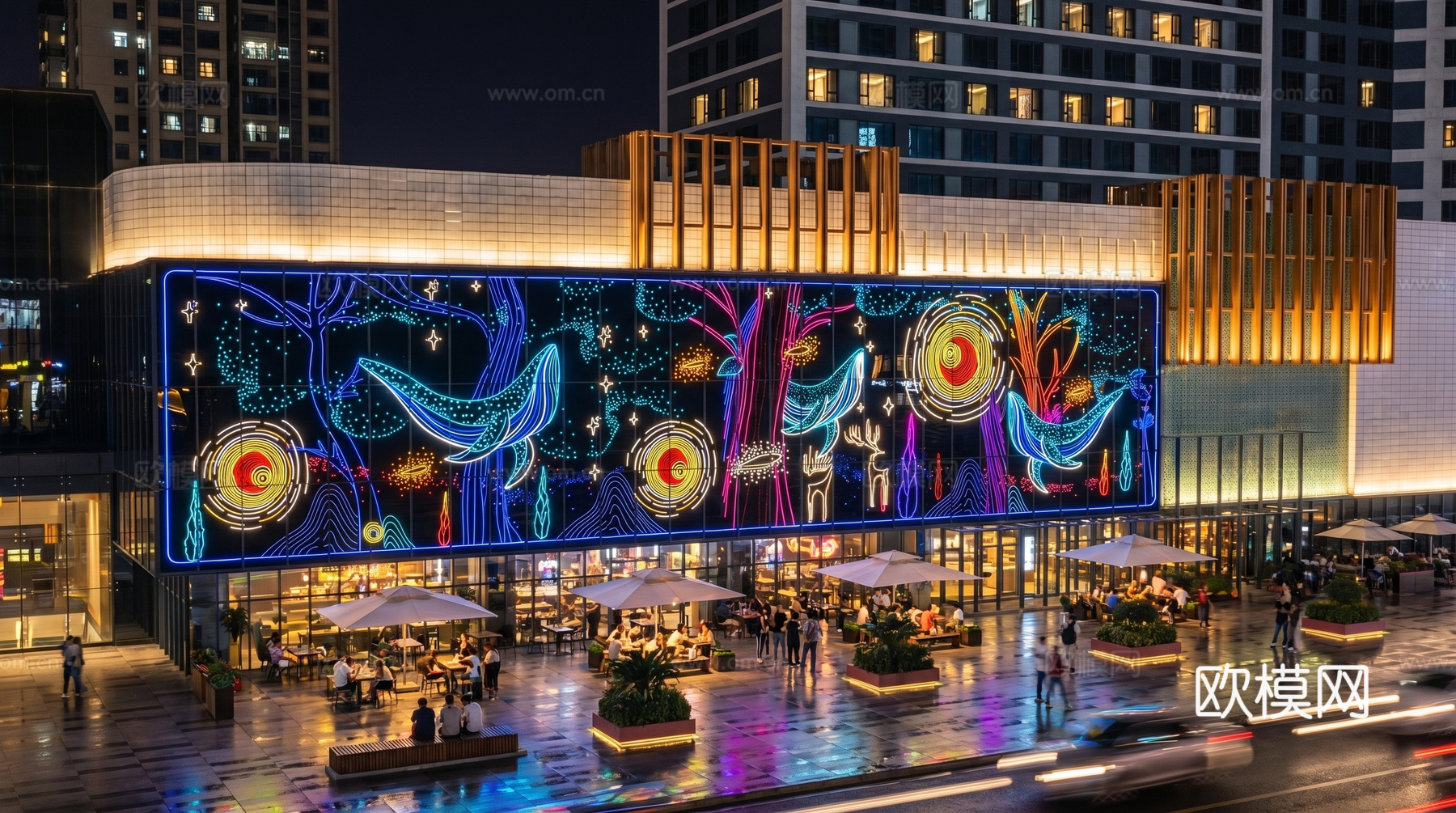 霓虹灯 现代商业街 商业综合体su模型