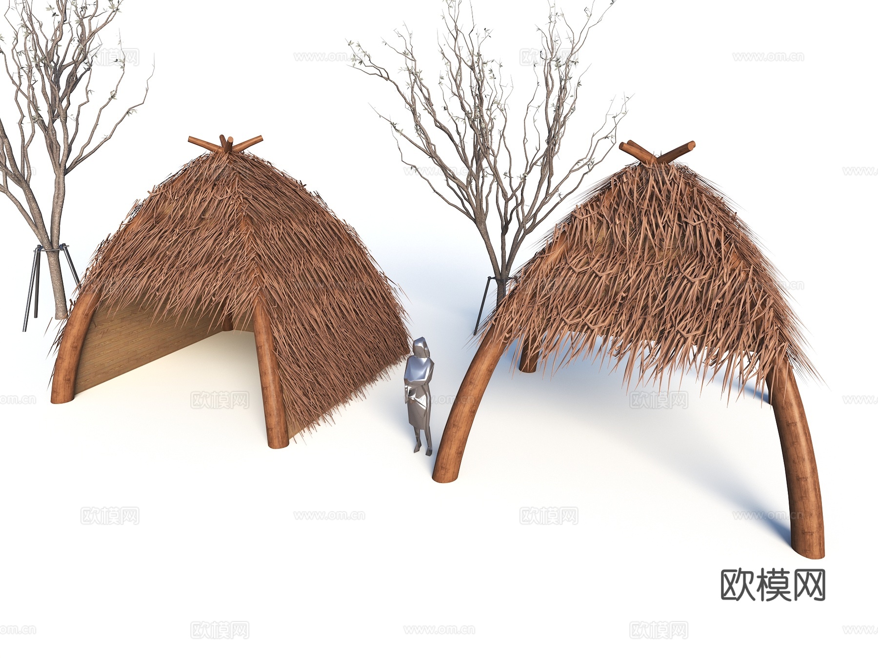 现代茅草亭 茅草亭 茅草构筑物 茅草休息廊su模型
