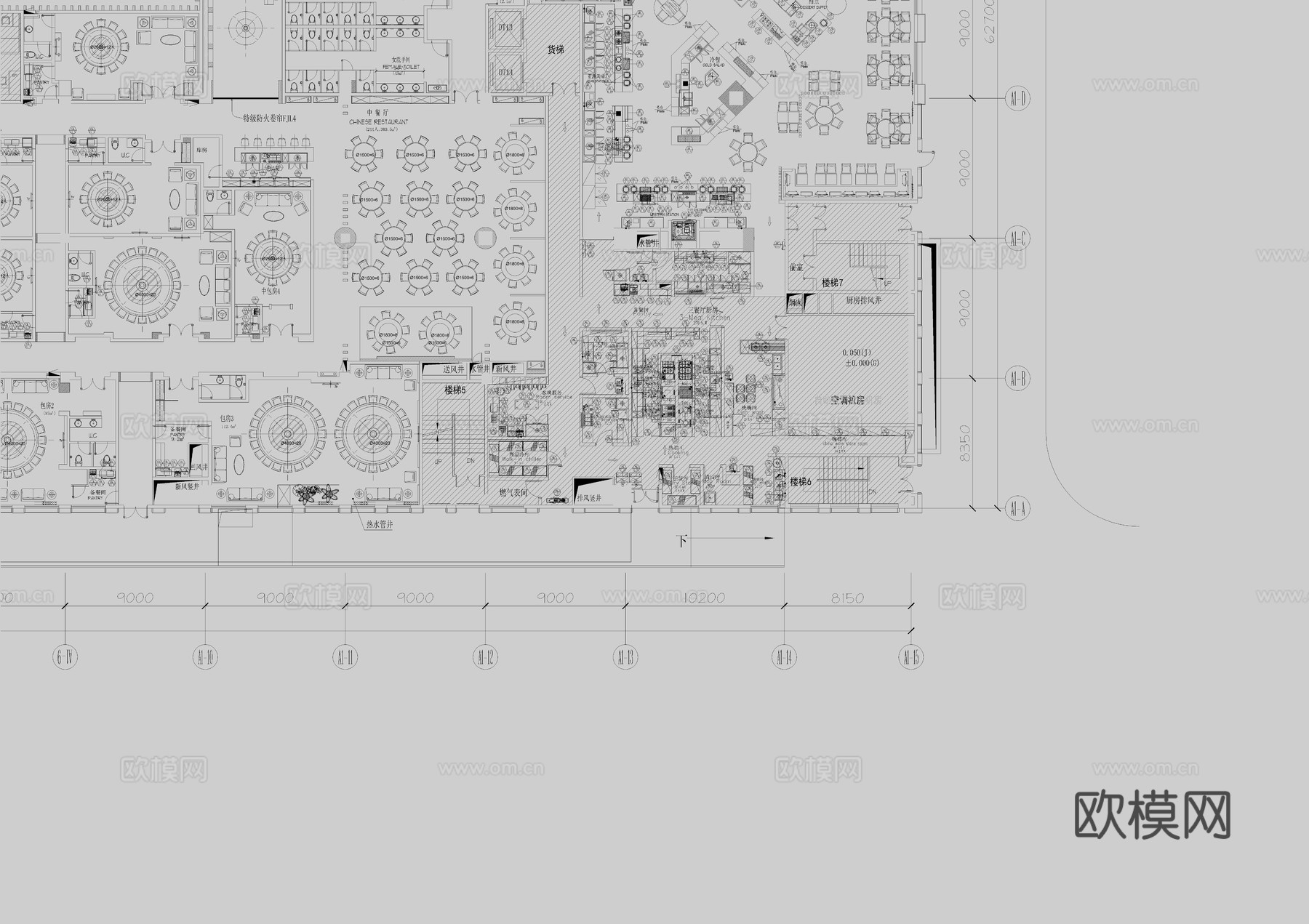 五星级广州希尔顿酒店平面cad施工图