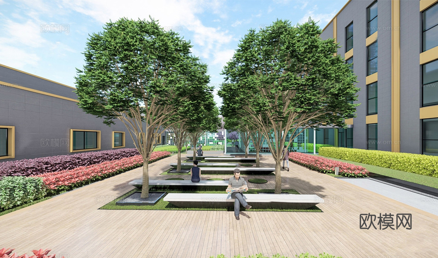 现代办公景观 商业办公景观 办公楼su模型