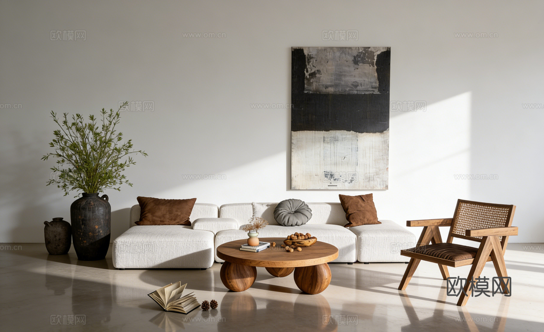 侘寂客厅沙发组合su模型