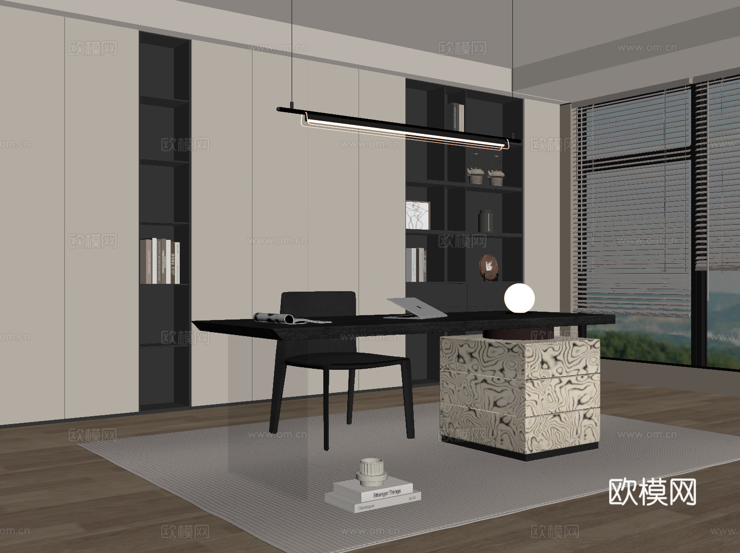 现代意式书房su模型