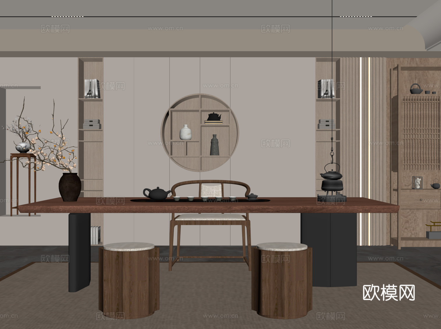 新中式茶室su模型