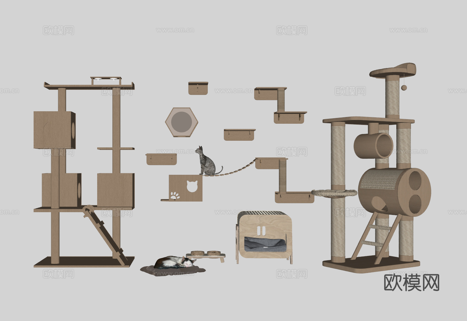宠物房猫爬架猫窝su模型