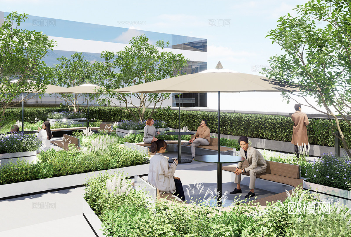 现代办公景观 现代办公 现代户外座椅 阳台景观su模型