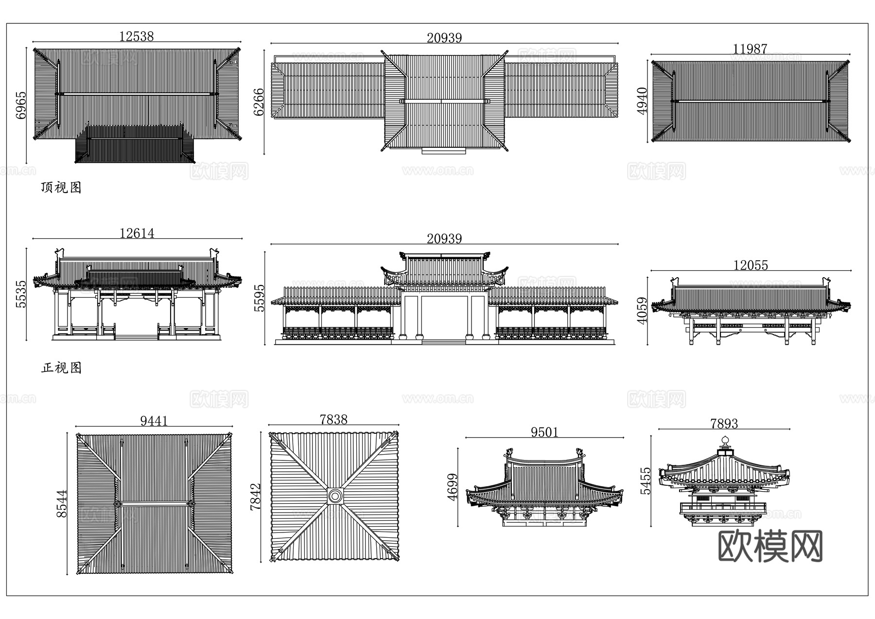 殿顶 歇山顶 悬山顶 硬山顶 攒尖顶cad施工图