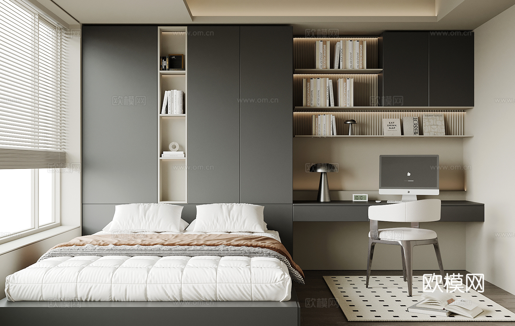 现代榻榻米卧室su模型